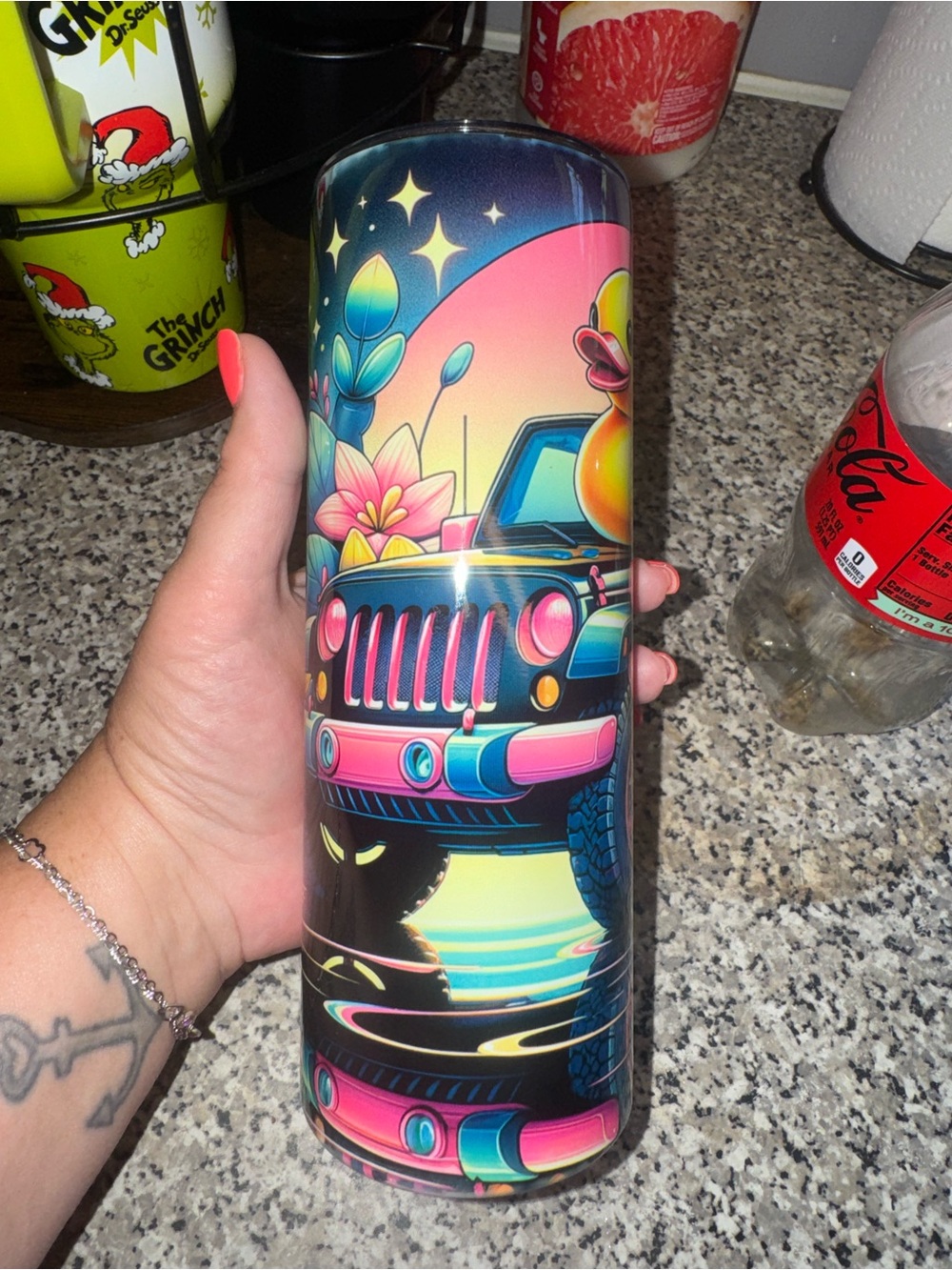 Colorful Neon Jeep Floral Tumbler